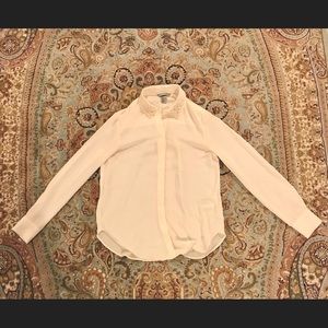 White Blouse with Faux Jewels/Pearls